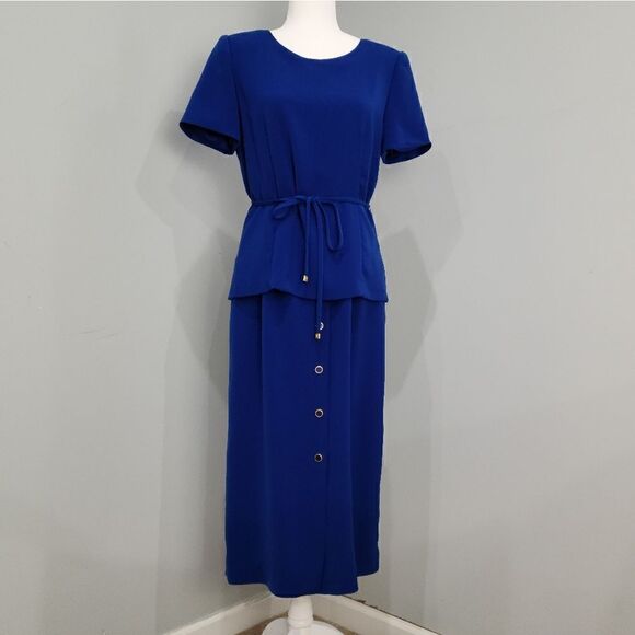 Vintage 90s Kasper Secretary Style Dress Suit Blue - Picture 1 of 16